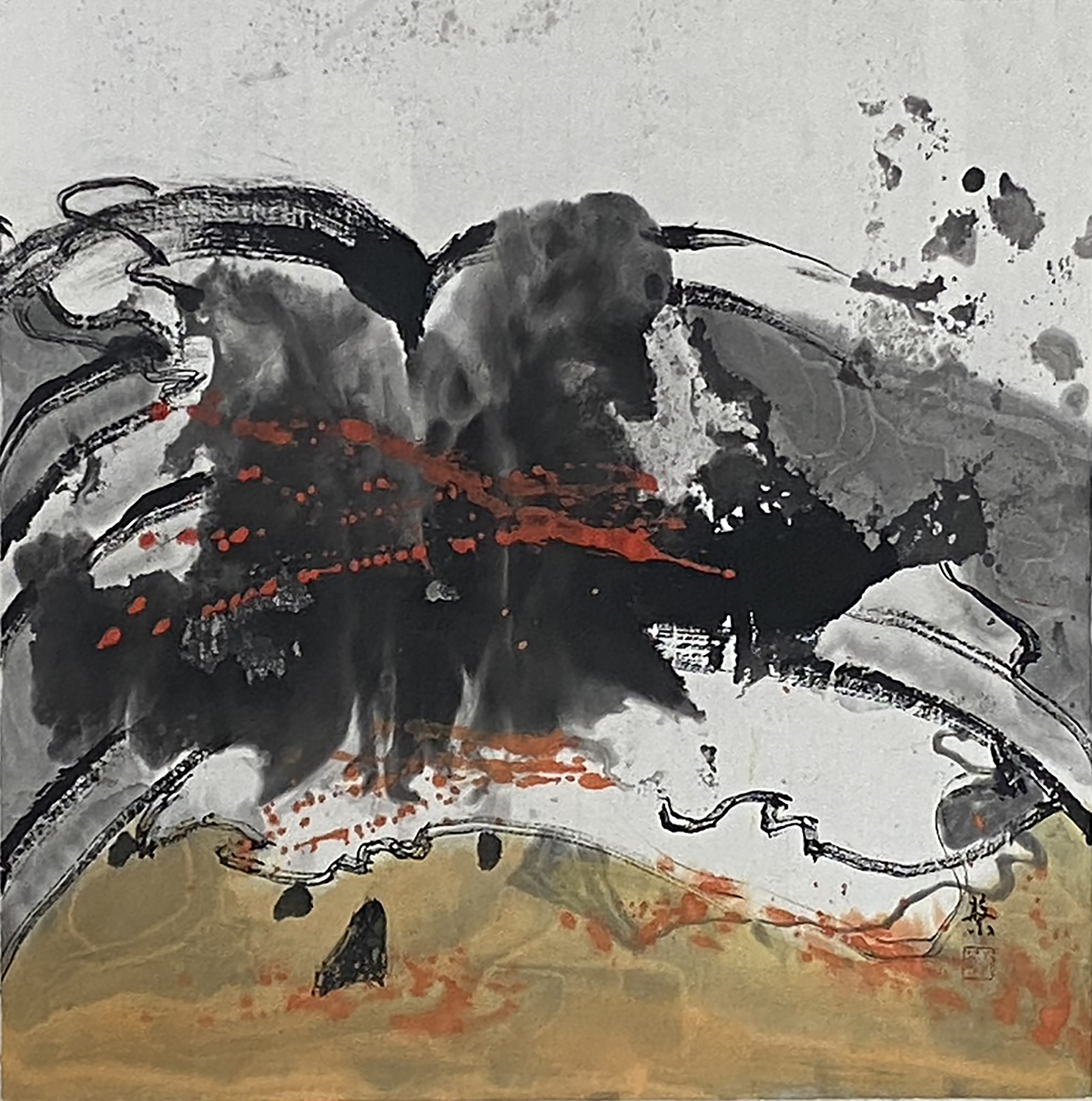 黃淑蘩-笑問-35x35cm-彩墨-2024